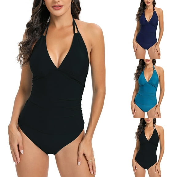 Elainilye Fashion Swimwear for Women Tummy Control One Piece Swimsuit Tight Fitting Gathering Swimsuit Split Swimsuit Set,Black