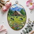 thumbnail image 7 of Canvas Wall Art Barn Farmhouse Green Nature Farm Cow Scenery Colorful Flowers Barn Oval Framed Canvas Prints Vintage Wall Hanging Decor for Home Decorations 8.6"x11.4", 7 of 7