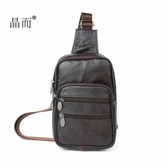 Genuine Leather Crossbody Shoulder Bag for Men Multifunctional Casual Chest Bag Fashion Design for Outdoor Sports Versatile Capacity Messenger Bags Male Wallet Phone Purse Husband Chest Pack