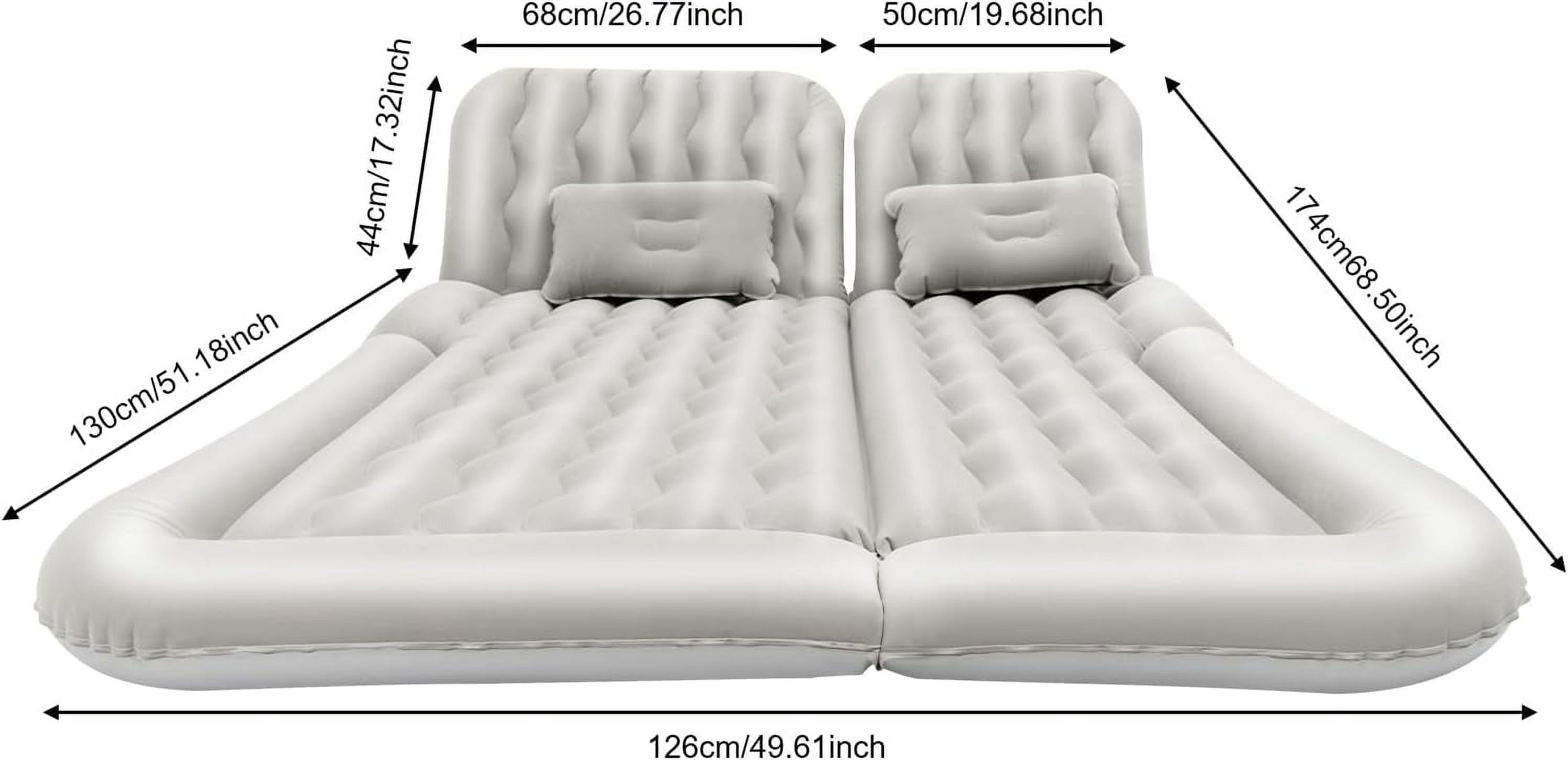 SUV Air Mattress Camping Bed Cushion Pillow Portable Inflatable Car Air Bed with Inflatable Pump Soft Flocked Surface Sleeping Pad Mattress for Car Road Trips & Outdoor Camping (Grey)