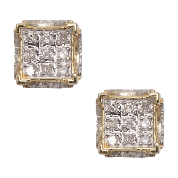 Square Design Diamond Stud Unisex Adult Earrings 0.09ct 10K Yellow Gold, 0.96 Gr - Goldum NYC