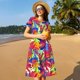 thumbnail image 4 of Easygdp Colorful Bananas para Vestido Transpirable de Mujer, Vestido Suelto de Manga Corta con Pliegues y Bolsillos para el Verano, 4 of 6