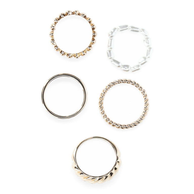 Time and Tru Women s Embellished Gold Tone Metal Ring Set 5 Piece