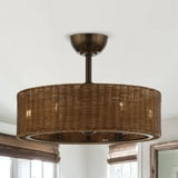 24 Inch Ceiling Fan with Light, Remote, Bronze Farmhouse Rattan Chandelier - Walmart.com