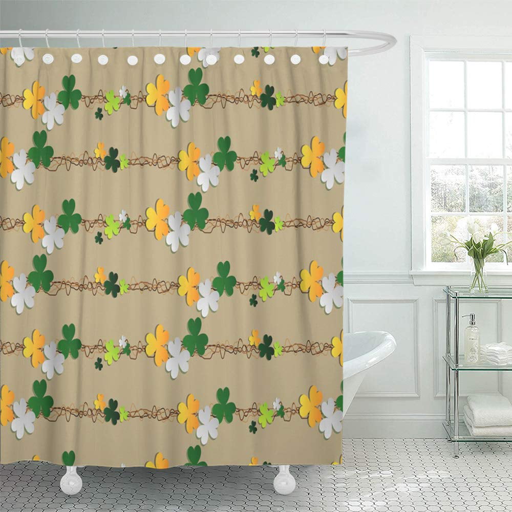 Patrick's Day Green Clover Pattern Waterproof Fabric Shower Curtain Bath Mat St 
