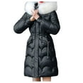 thumbnail image 2 of IROINNID Women's Winter Warm Mid-Long Coat Solid Color Puffer Long Sleeve Hoodie Outwear, Black, 2 of 7