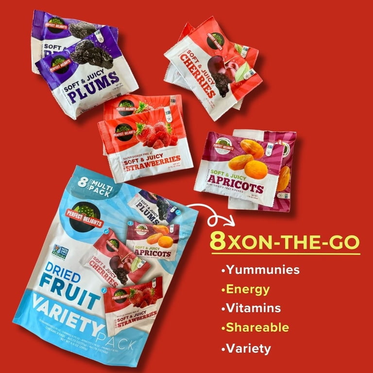 Perfect Delights Dried Fruit Snack Packs, 8 Bags, Vegan, Gluten