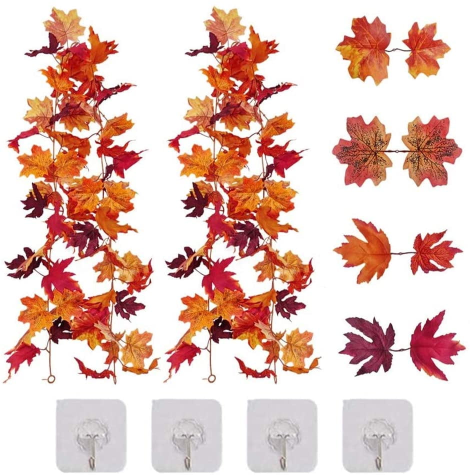 11.4Ft 2 Strands Artificial Maple Leaf Garlands, 5.7Ft/Piece Autumn ...