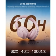 Hybrid Active Noise Cancelling Headphones, Over-Ear Bluetooth Headphone with Hi-Res Audio, 60H Playtime, Deep Bass, Transparency Mode, Foldable Comfort Ear Cups, Ideal gift for Travel Office - Pink
