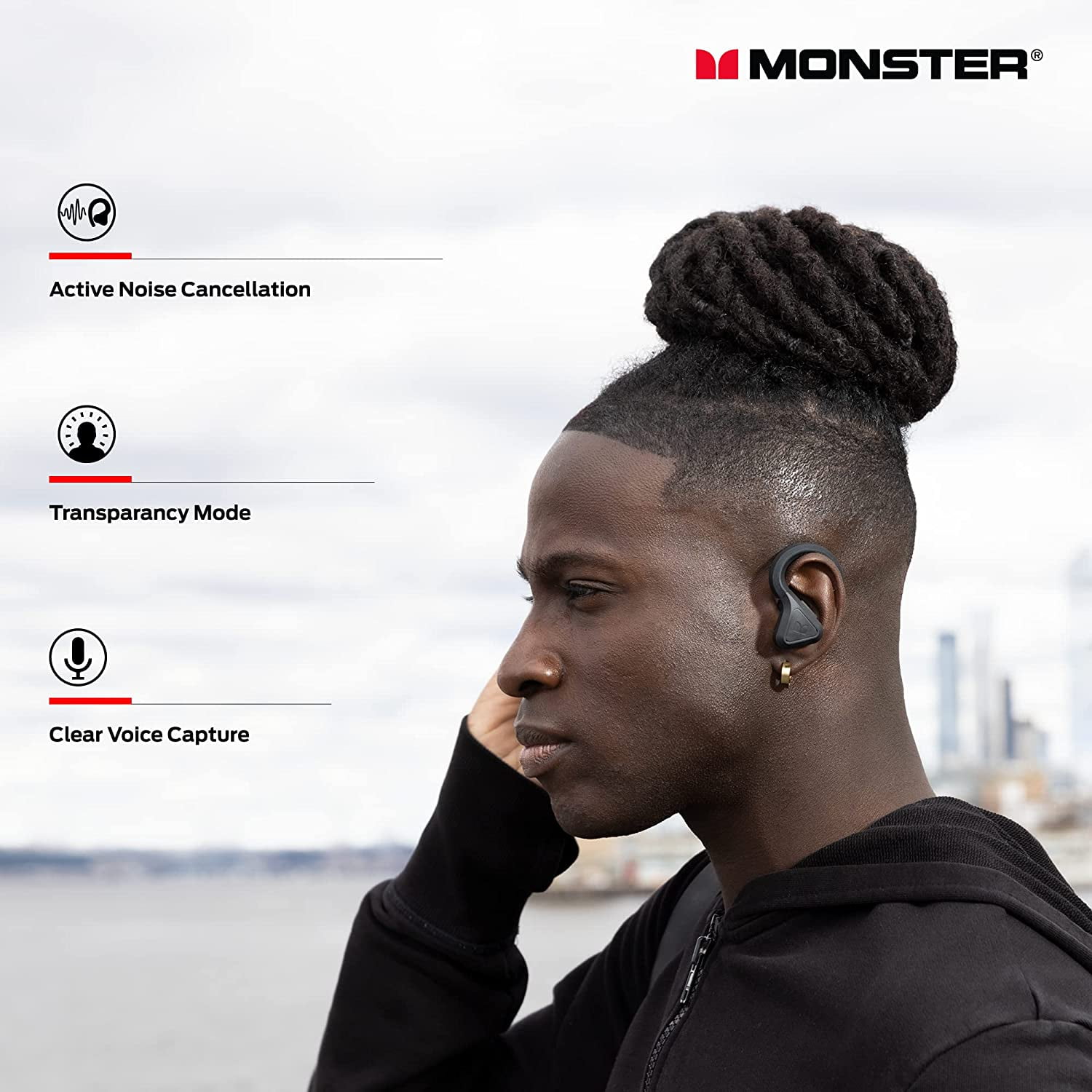 Monster DNA Fit Bluetooth Earbuds with Charging Case, Noise Cancelling, Built-in Microphone, Water-Resistant