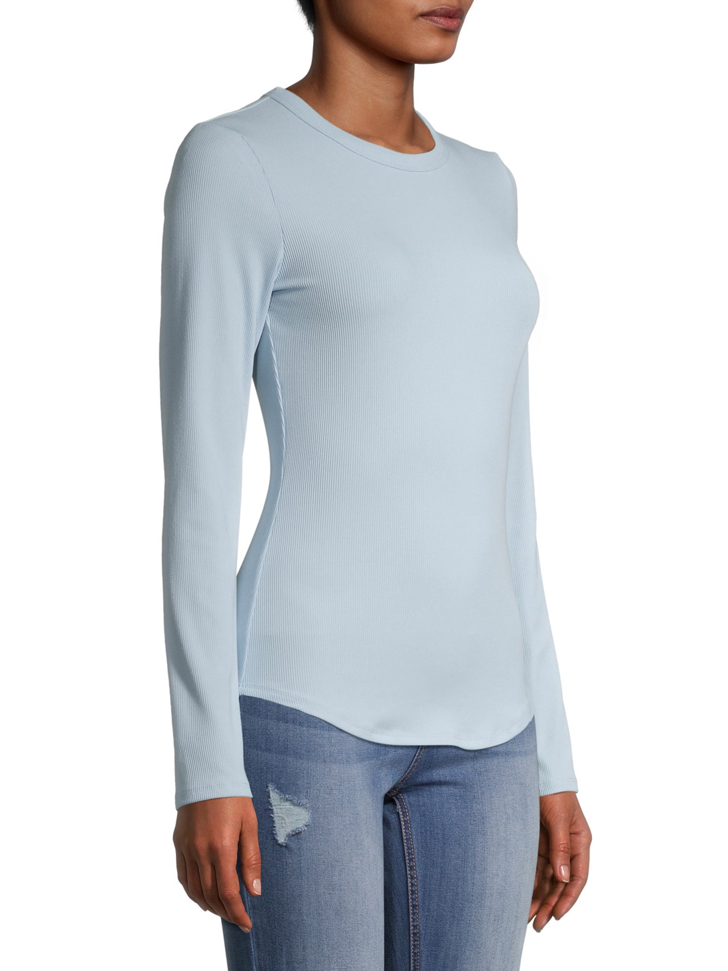 No Boundaries Girl's Ribbed Long Sleeve Crew Neck T-Shirts, 3 Pack