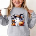 thumbnail image 3 of dazeni Funny Ghost Pumpkin Pattern Sweatshirts for Kids Girls Oversized Crewneck Sweatshirt Loose Casual Long Sleeve Tunic Pullover Gray 11-12 Years, 3 of 7