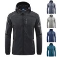 thumbnail image 5 of yoeyez Sun Protection Rash Guard Jacket for Men Long Sleeve Zip Up Hooded Windbreaker with Pockets Plus Size Sun Uv Coats for Running Cycling Golf Hiking Gray,4XL, 5 of 5