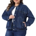thumbnail image 2 of DARING DIVA Women's Plus Denim Long Sleeve Button Washed Jacket 4X Dark Blue, 2 of 6