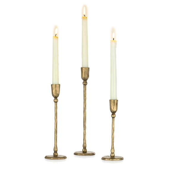 NUPTIO Brass Candlestick Holders Set of 3 ,Tall Cast Iron Taper Candle Holders for Fireplace Table Centerpiece