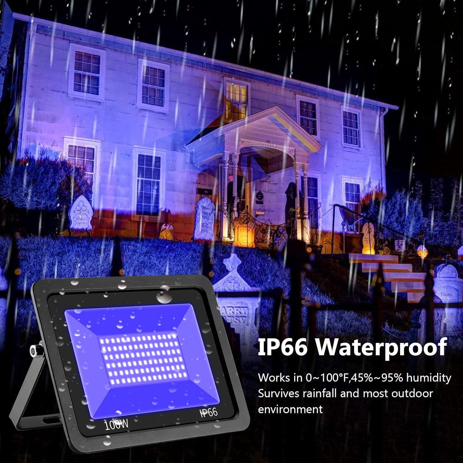 INDMIRD 100W LED UV FloodLight Modern Waterproof IP66 Spotlight Ultraviolet Light Switch Porch Garden Patio Exterio Garage Party Lamp