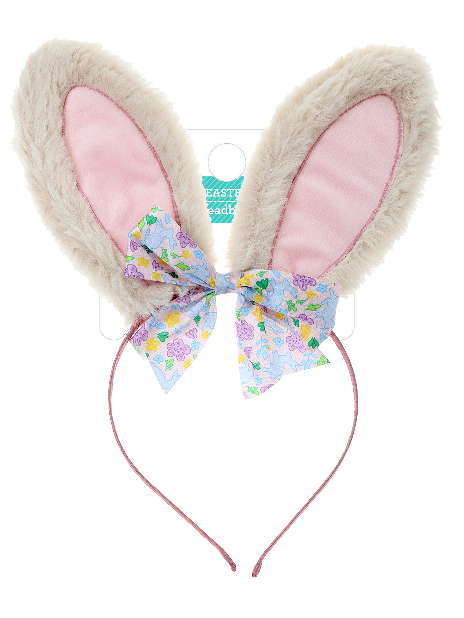 Way to Celebrate Easter Plush Tan Bunny Ear Headband with Fabric Bow, 1 Piece