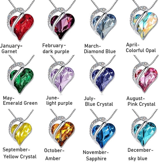 Gift Necklaces for Women, Infinity Love Birthstone Heart Crystal Pendant, Birthday Anniversary Jewelry for Wife, Mom, and Her, Silver Plated, 18"   2" Adjustable Chain