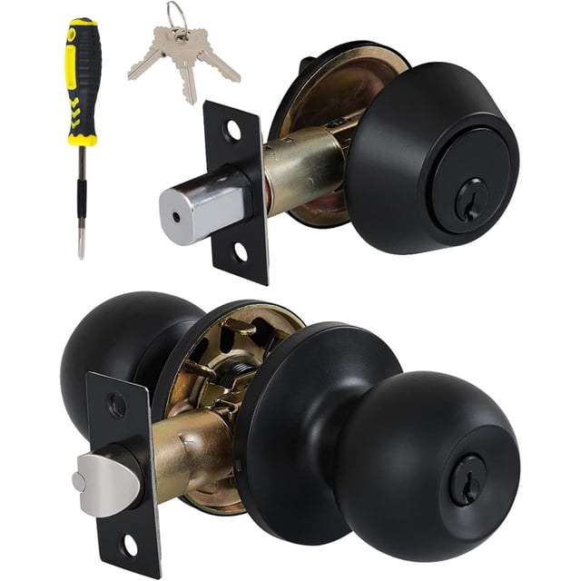 ( ) Matte Interior Door Knob with Lock for Bedroom/Bathroom Keyless Privacy Door Knobs for Bed/Bath by