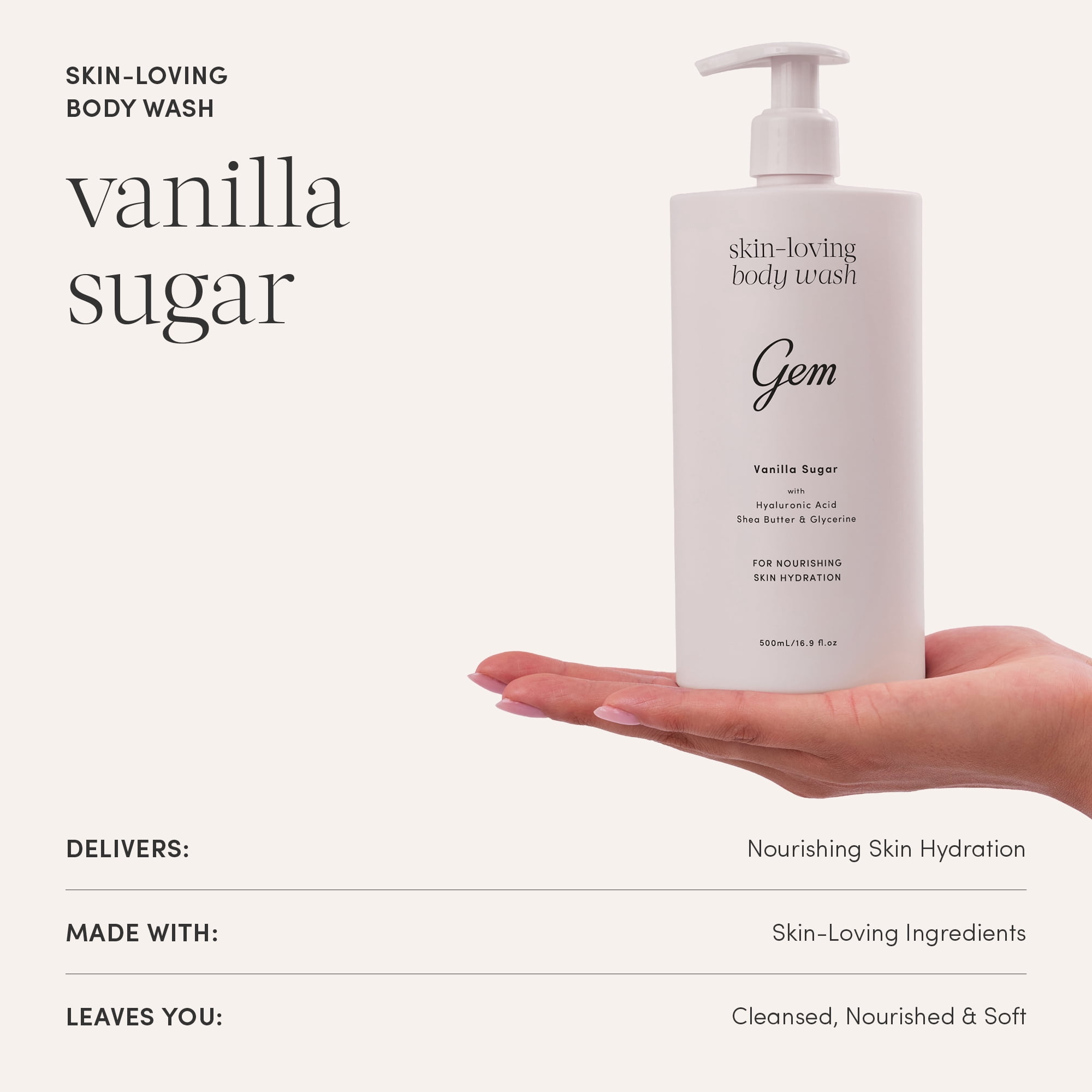 Gem Skin-Loving Body Wash Vanilla Sugar 500mL 16.9 fl oz
