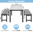 thumbnail image 3 of PAPROOS Dining Table Set for 4, 3-Piece Kitchen Table Set with 2 Velvet Benches, Metal Frame, Modern Dining Room Set for Home, Cafeteria, Bar, Gray+White, 3 of 8