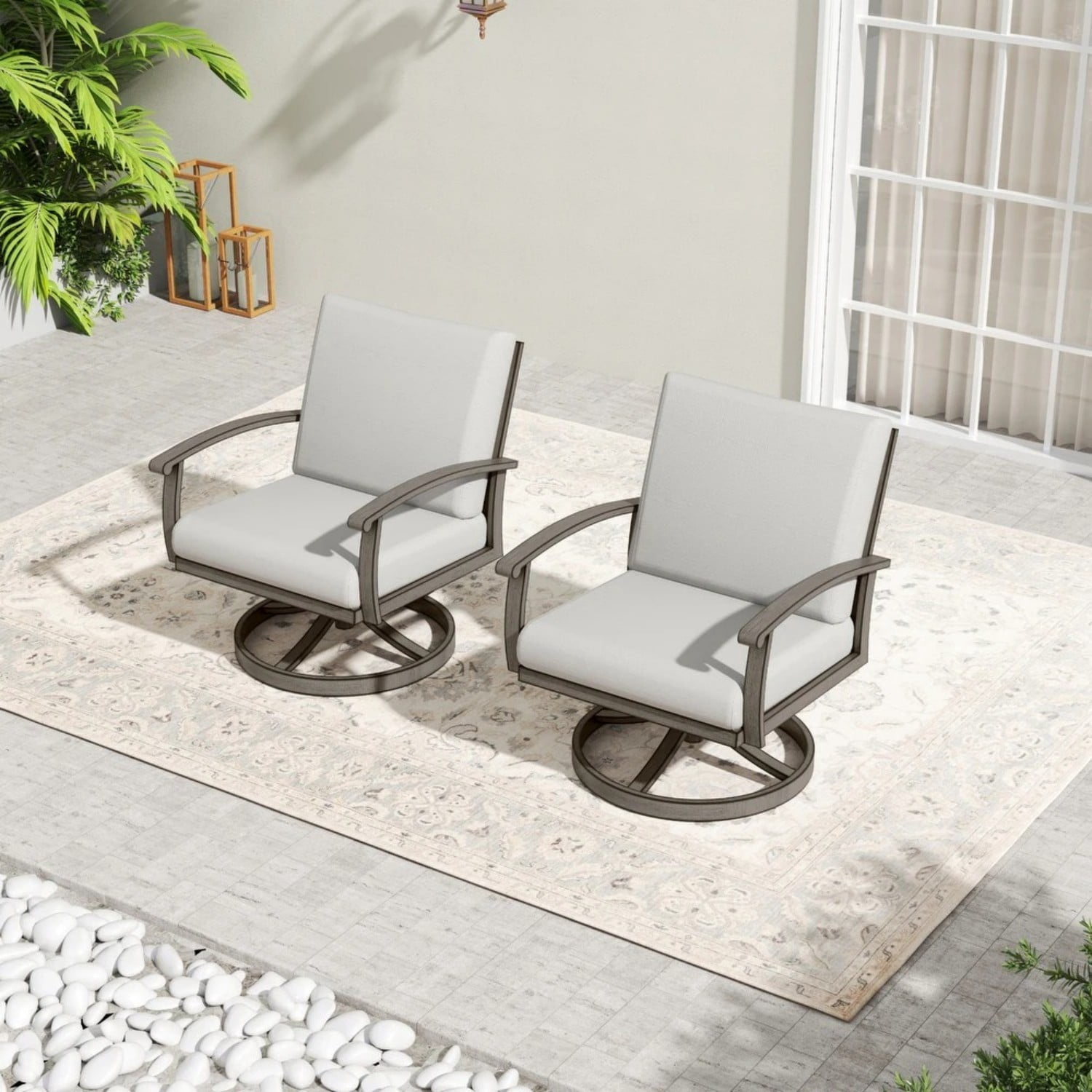2-Piece Aluminum Outdoor Swivel Chairs with 5.1" Cushions, 360° Rotating Patio Chairs, Weather-Resistant for Garden, Balcony, Backyard