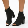 thumbnail image 5 of SACFOF Peep Toe Booties for Women Knit Pointed Toe Chunky Block Heels Breathable Sandals Summer Casual Slip On Dress Sock Booties US5-11, 5 of 6