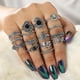 thumbnail image 4 of 15/PCS Set Retro Silver Open Rings Geometric Black Gemstone Set Rings For Girls, 4 of 5