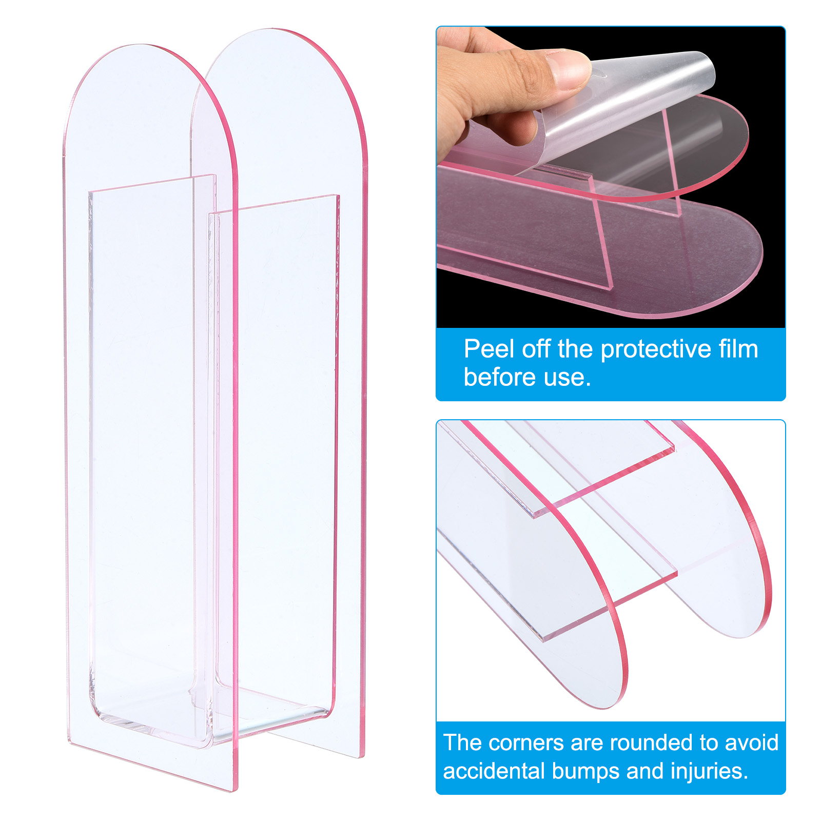 Unique Bargains Acrylic Vase Arch Floral Vase Clear Geometric Decorative Vase Pink