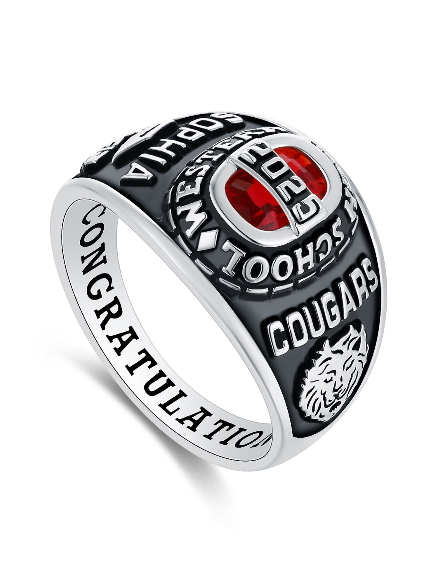 Mementos USA Custom 10kt White Gold Class Rings for Women High School and College-Royal