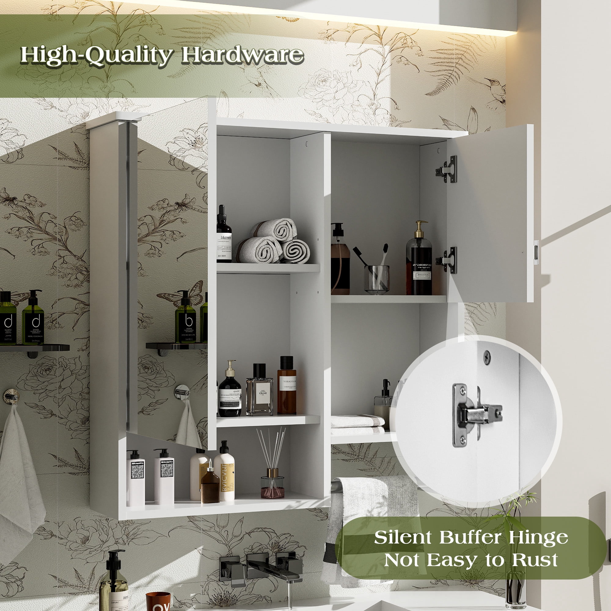 Euroco Wall-Mounted Bathroom Mirror Cabinet, Adjustable Shelf, Waterproof MDF, Space-Saving Medicine Cabinet with Storage for Bathroom, Bedroom or Over Toilet, 27"x23.6"
