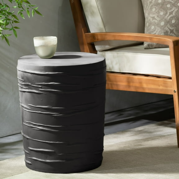 Outdoor 16" Light-Weight Concrete Side Table, Black