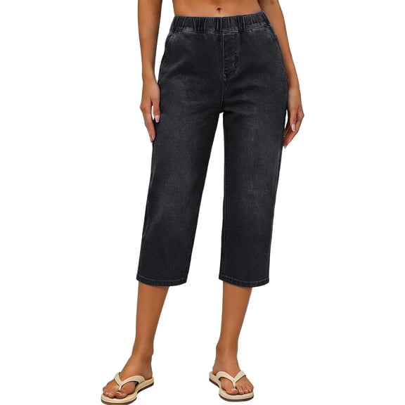 Women Low Rise Denim Capri Pants Straight Leg Lightweight Stretchy Jeans Casual Summer Bottoms with Pockets