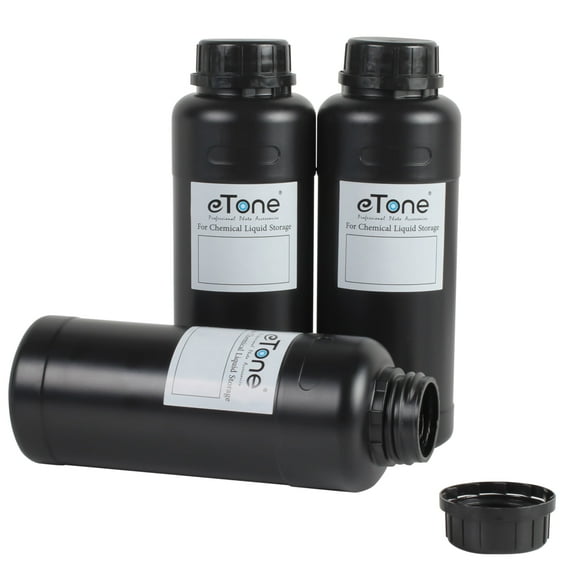eTone 3PCs Empty 16.9 oz Chemical Bottles for Liquid Simple Durable Plastic Reagent Bottle Film Developing Storage Lab Darkroom Supplies Light Chemical Holders Storage Container ,Black