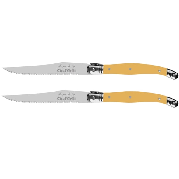 Cuchillos de Acero Inoxidable LaguioleYellow 2 pzas 23 cm Amarillo Acero Inoxidable Cuchillo para carne.
