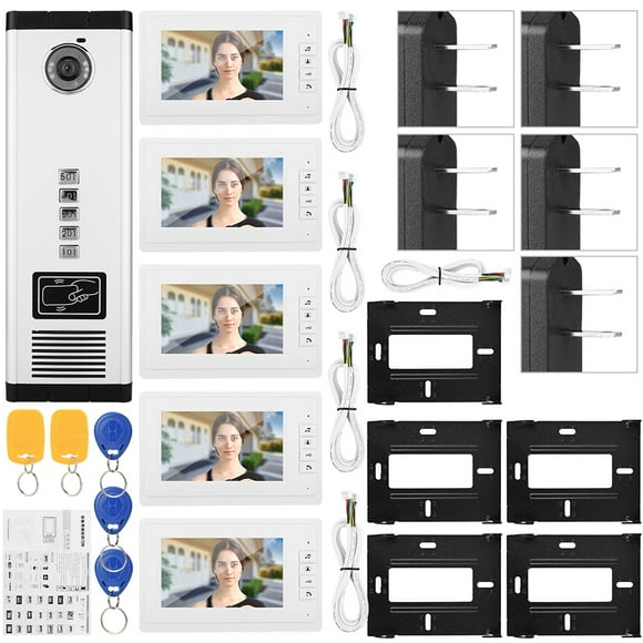 Video Intercom Monitor Door Phone Smart Intercom Camera 100-240V 7 Inch HD IR Video Intercom One Camera With Five Monitor US Plug