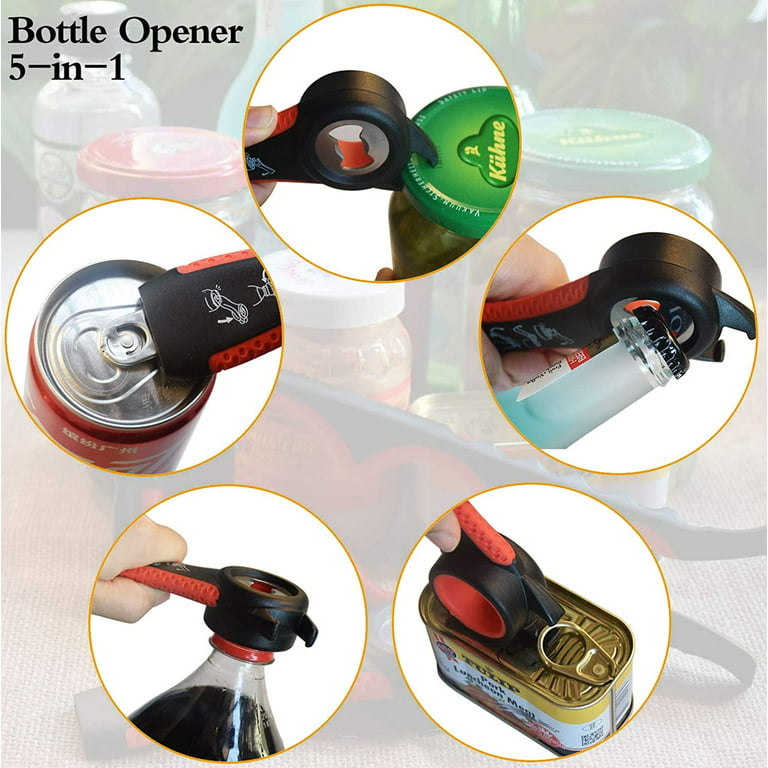 Jar Opener, 5 in 1 Multi Function Can Opener Bottle Opener Kit with  Silicone Handle Easy to Use for Children, Elderly and Arthritis Sufferers  (Green)