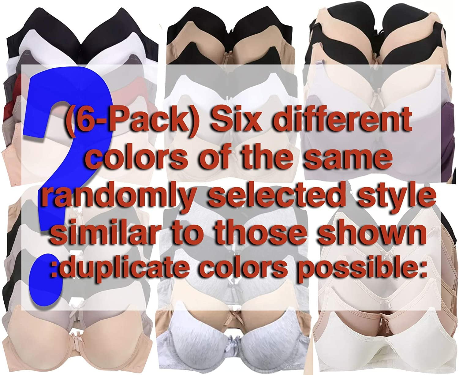 ToBeInStyle Women's Pack of 6 Mystery Bras - Basics - Size 36C