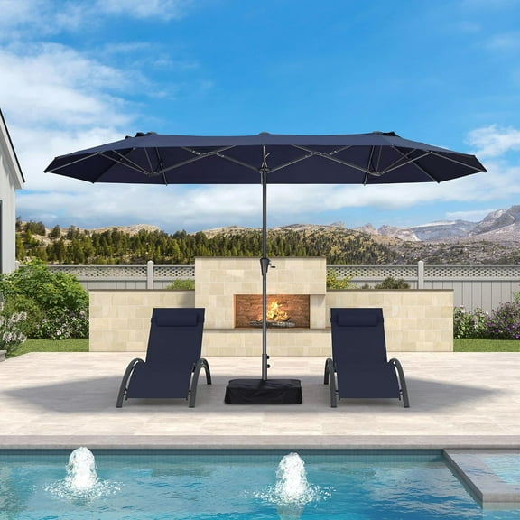 PURPLE LEAF 13ft Double-Sided Patio Umbrella with Base Included Market Rectangle Table Umbrella Outdoor Umbrella with Crank for Backyard Pool Garden Deck, Navy blue