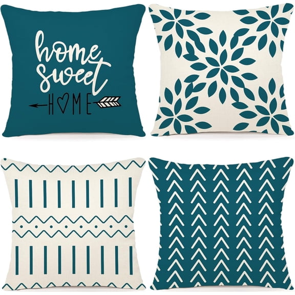 Pillow Covers 20x20 Set of 4, Modern Sofa Throw Pillow Cover, Decorative Outdoor Linen Fabric Pillow Case for Couch Bed Car,Teal