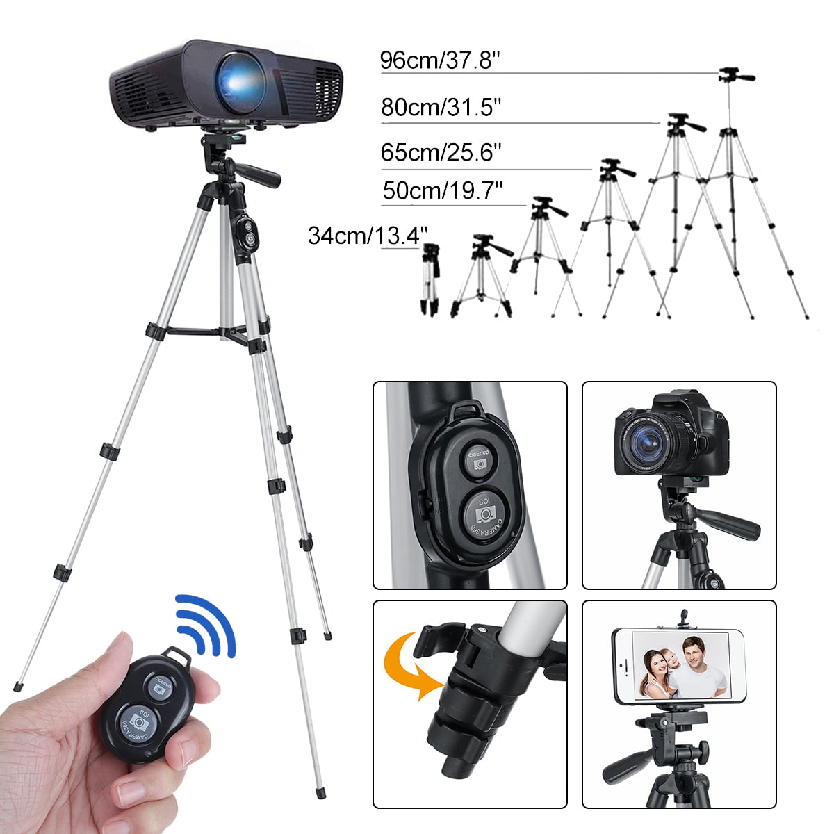 Aluminum Adjustable Camera Tripod Stand With Mobile Phone Mount Holder Clip RU 