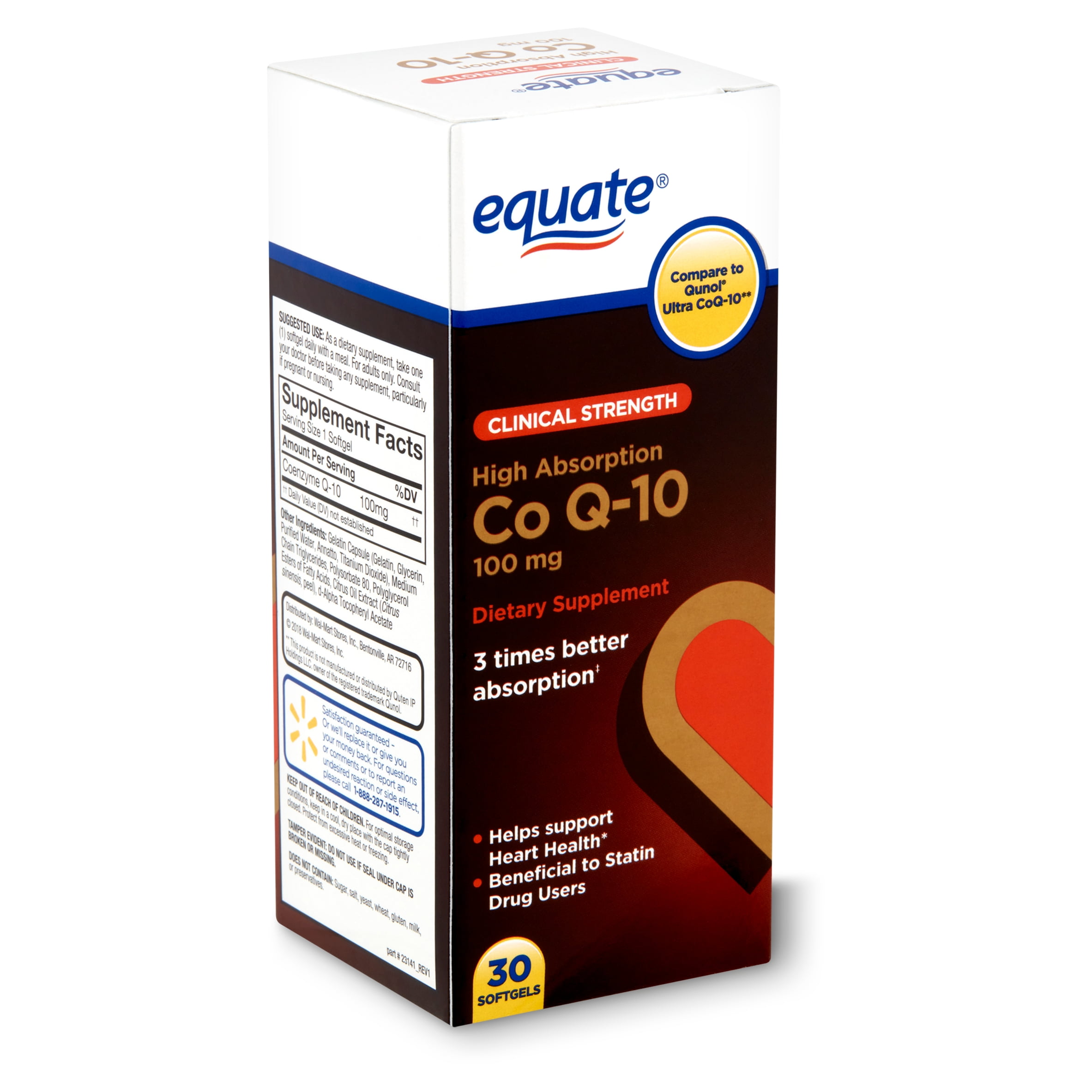 Equate Clinical Strength High Absorption Co Q-10 Dietary Supplement, 100 mg, 30 count