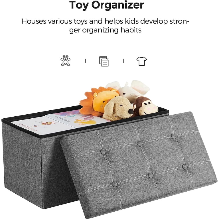 SONGMICS 30 Inch Storage Ottoman, Foldable, Light Gray photo 2