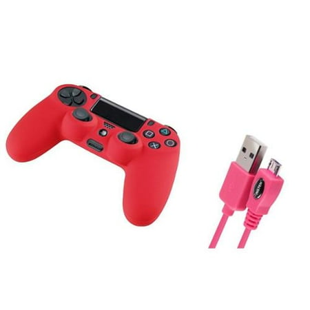 Insten Hot Pink 6FT Micro USB Charger Cable+Red Skin Case for Sony PS4 controller