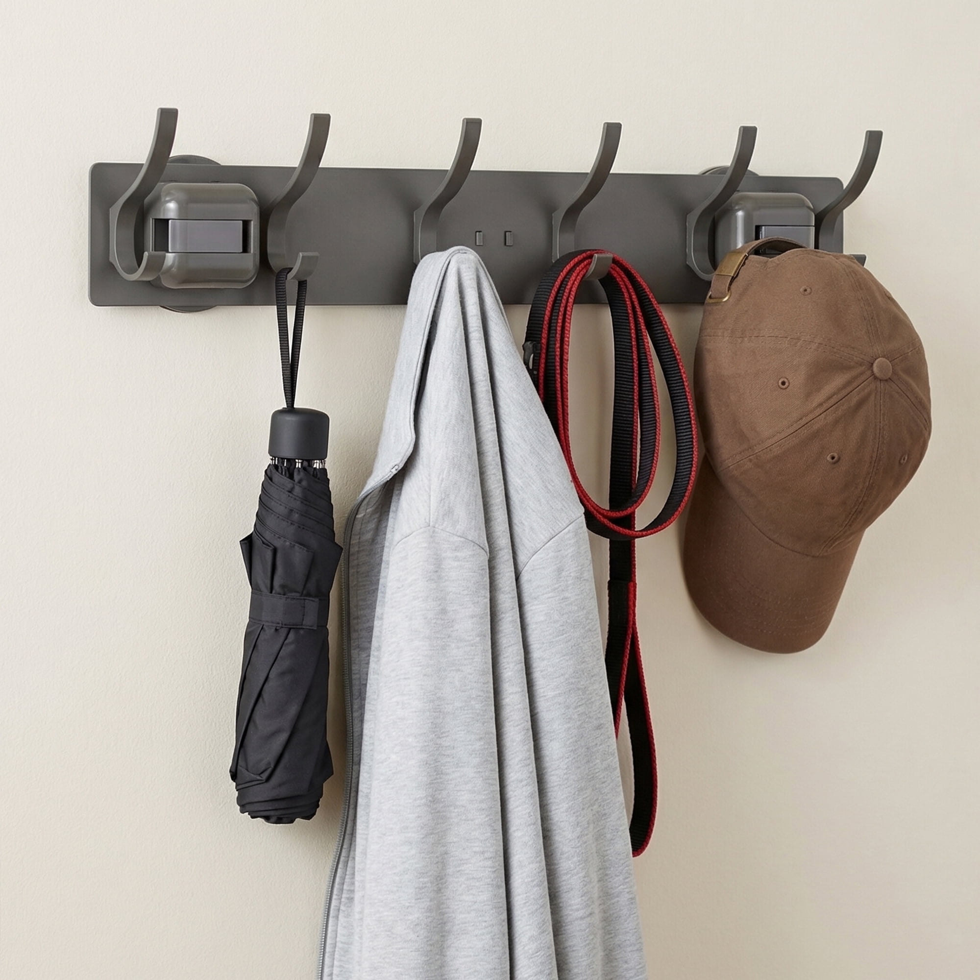 Unique Bargains Coat Rack Wall Mount Metal Suction Round 6 Hooks Rack gray 16.1"x2.4"