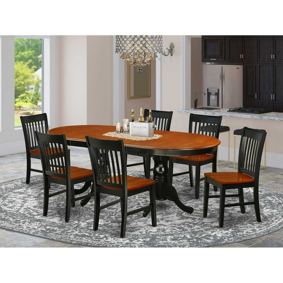 East West Furniture Dining Room Set Black & Cherry, PLNO7-BCH-W