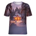 thumbnail image 5 of Christmas Snowman Snow House Women's T-Shirt Short Sleeve T Shirts Tops Tee Ladies Loose T, 5 of 6