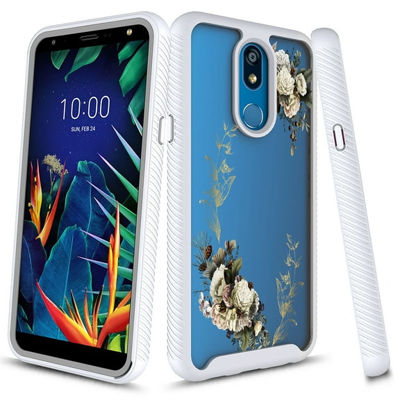 LG K40 Case, LG Solo LTE Case, LG K12 Plus Case, LG X4 2019 Case, KAESAR Graphic Design Protective Full-Body Rugged Clear Hybrid Bumper Case for LG K40 (White Flower)