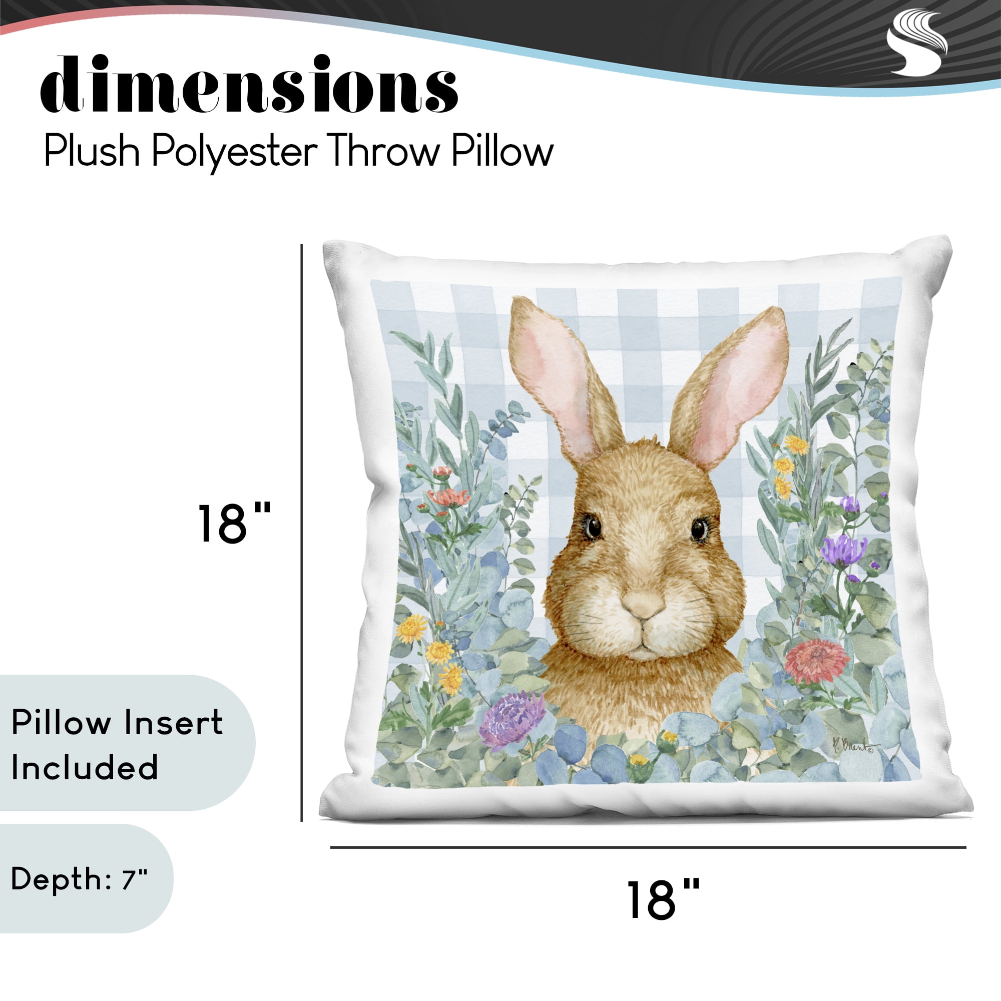Stupell Industries Rabbit Laurel on Gingham Decorative Printed Throw Pillow, design by Paul Brent