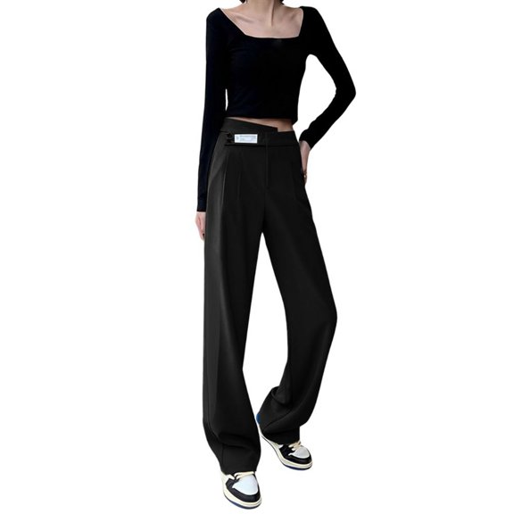 Sngxgn Womens Mid-Rise Stretch Pants Casual Work Pants(Black,XXL)